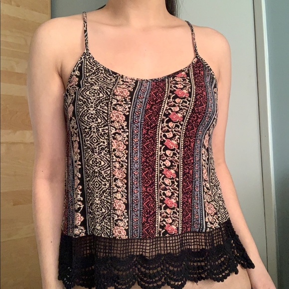 Papaya Tops - Floral Printed Lace Tank Top